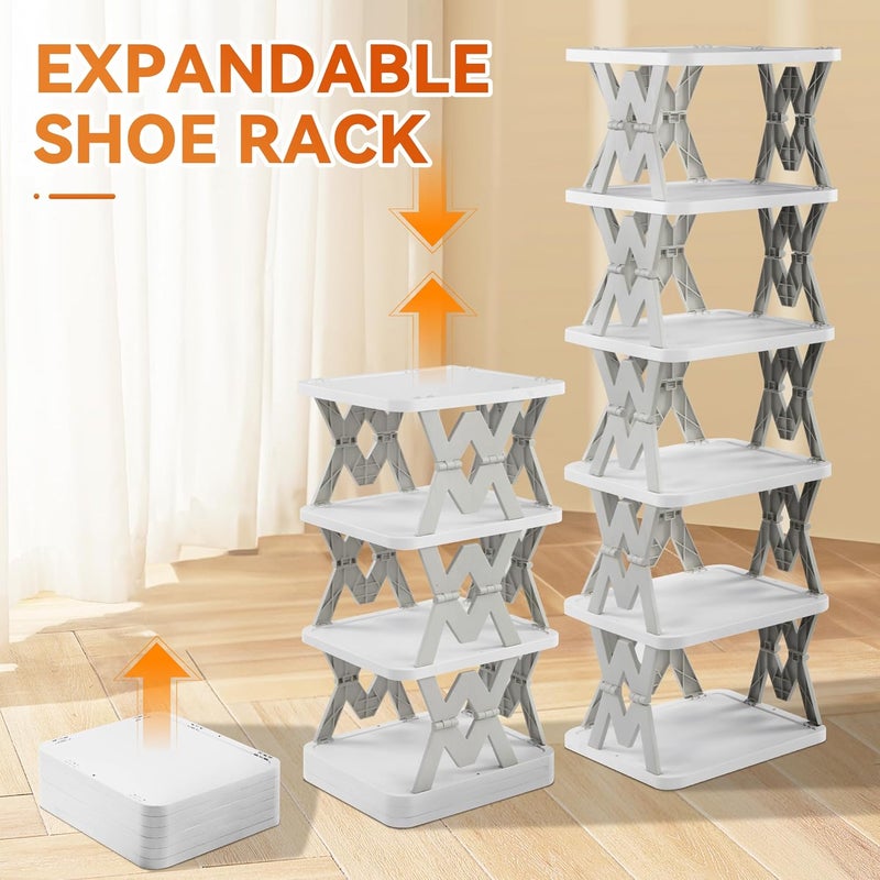 RILUKICH 6 Tier Collapsible Kids Shoe Rack, Small Vertical Foldable Shoe Organizer for Front Door Entrance, Dorm, Bedroom, and Small Spaces (Grey-w) - Image 3